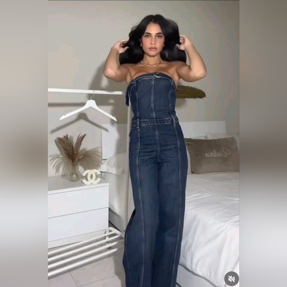 Zara TRF Strapless Dark Wash Denim Jumpsuit - Picture 6 of 6